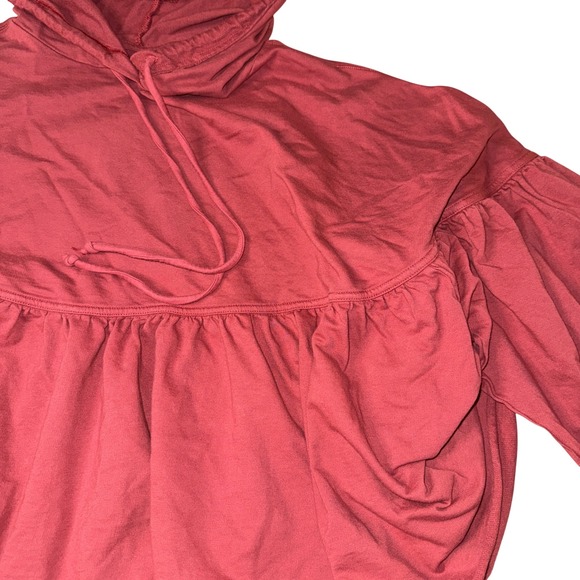 Aerie Hooded Peplum Sweatshirt Large French Terry hoodie summer burgundy - Picture 6 of 7